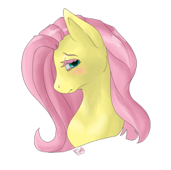 Size: 2452x2446 | Tagged: safe, artist:honestly-birdie, derpibooru import, fluttershy, pegasus, pony, blushing, bust, simple background, solo, transparent background