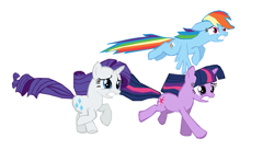Size: 1280x702 | Tagged: safe, artist:benpictures1, rainbow dash, rarity, twilight sparkle, unicorn twilight, pegasus, pony, unicorn, dragon quest, cute, dashabetes, ears, female, floppy ears, flying, gritted teeth, inkscape, raribetes, running, scared, simple background, teeth, transparent background, trio, trio female, twiabetes, vector