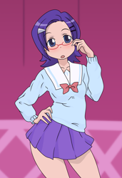 Size: 1955x2850 | Tagged: artist needed, safe, derpibooru import, rarity, human, alternate hairstyle, anime, glasses, hand on hip, miyako uehara, pani poni dash