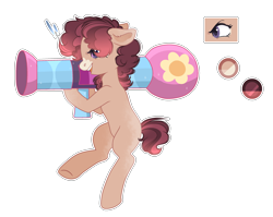 Size: 2888x2296 | Tagged: safe, artist:magicallightsentryyt, derpibooru import, oc, oc:cherry cupcake, earth pony, pony, female, mare, offspring, parent:cheese sandwich, parent:pinkie pie, parents:cheesepie, party bazooka, rocket, rocket launcher, simple background, solo, transparent background