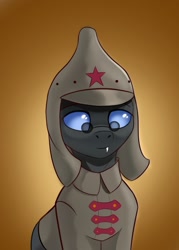 Size: 1000x1400 | Tagged: safe, artist:delta hronum, derpibooru import, oc, oc only, oc:gold muffin, changeling, changeling oc, clothes, cute, looking at you, male, military uniform, red army, solo, soviet union, uniform