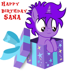 Size: 1172x1217 | Tagged: safe, artist:anime-equestria, artist:twilight_memes, derpibooru import, edit, oc, oc:jão, unicorn, gift box, happy birthday, horn, unicorn oc