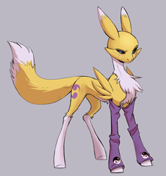 Size: 2073x2193 | Tagged: safe, artist:1an1, derpibooru import, pony, chest fluff, digimon, gray background, looking at you, ponified, renamon, simple background, solo