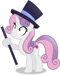 Size: 4574x5648 | Tagged: safe, artist:anime-equestria, derpibooru import, sweetie belle, pony, unicorn, cane, female, happy, hat, hoof hold, looking up, mare, older, older sweetie belle, simple background, smiling, solo, top hat, transparent background, vector