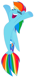 Size: 1632x3672 | Tagged: safe, artist:greenmachine987, derpibooru import, rainbow dash, pegasus, pony, seapony (g4), my little pony: the movie, dorsal fin, eyes closed, female, fin wings, fish tail, flowing mane, flowing tail, looking up, open mouth, seaponified, seapony rainbow dash, signature, simple background, smiling, solo, species swap, tail, transparent background, vector, wings