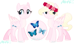 Size: 1024x607 | Tagged: safe, artist:moonbeamhamato, derpibooru import, fluttershy, pony, alternate cutie mark, floral head wreath, flower, redesign, reference sheet, simple background, solo, transparent background