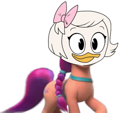 Size: 514x476 | Tagged: safe, edit, earth pony, pony, beak, ducktales, female, hair bow, mare, simple background, smiling, solo, transparent background, what has science done