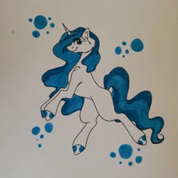 Size: 1080x1080 | Tagged: safe, artist:tessa_key_, derpibooru import, oc, oc only, pony, unicorn, ear fluff, ears, eyelashes, female, hoof polish, horn, mare, rearing, smiling, solo, traditional art, unicorn oc