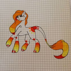 Size: 1080x1080 | Tagged: safe, artist:tessa_key_, derpibooru import, oc, oc only, earth pony, pony, earth pony oc, eyelashes, female, graph paper, hoof polish, leonine tail, mare, raised hoof, raised leg, smiling, solo, traditional art