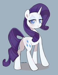 Size: 1075x1381 | Tagged: safe, artist:cherrnichka2, derpibooru import, rarity, pony, unicorn, blue background, butt, cute, dock, female, lidded eyes, looking at you, looking back, looking back at you, mare, plot, simple background, solo