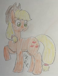 Size: 750x988 | Tagged: safe, artist:powerpup97, derpibooru import, applejack, earth pony, hunger, hungry, sketch, solo, starving, stomach growl, stomach noise, traditional art