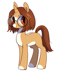 Size: 864x1057 | Tagged: safe, artist:cherrnichka, derpibooru import, oc, oc only, pony, unicorn, glasses, pale belly, round glasses, simple background, solo, white background