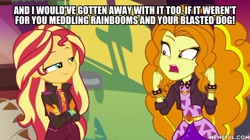 Size: 600x337 | Tagged: safe, derpibooru import, edit, edited screencap, screencap, adagio dazzle, sunset shimmer, better together, equestria girls, sunset's backstage pass!, caption, image macro, memeful.com, scooby doo, text