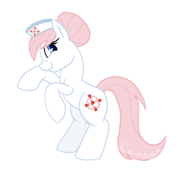Size: 1024x1024 | Tagged: safe, alternate version, artist:jen-neigh, derpibooru import, nurse redheart, earth pony, pony, a flurry of emotions, bipedal, female, hat, looking at you, new cutie mark, rearing, simple background, solo, transparent background, vector