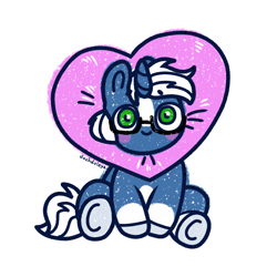 Size: 2000x2000 | Tagged: safe, artist:dozhdoley, derpibooru import, oc, oc only, oc:passi deeper, pony, unicorn, blushing, glasses, green eyes, heart, hooves, horn, looking at you, male, simple background, sitting, smiling, socks (coat marking), solo, stallion, unicorn oc, white background