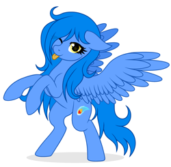 Size: 3498x3432 | Tagged: safe, artist:rioshi, artist:starshade, derpibooru import, oc, oc only, oc:blue bolt, pegasus, pony, :p, base used, bipedal, cute, female, one eye closed, pegasus oc, simple background, solo, starry eyes, tongue, tongue out, white background, wingding eyes, wings