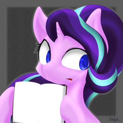 Size: 2500x2500 | Tagged: safe, alternate version, artist:zemlya, derpibooru import, starlight glimmer, pony, unicorn, book