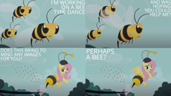 Size: 1280x720 | Tagged: safe, derpibooru import, edit, edited screencap, editor:quoterific, screencap, fluttershy, bee, insect, pegasus, pony, it ain't easy being breezies, animal costume, bee costume, clothes, costume, female, flutterbee, mare