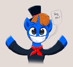 Size: 1618x1489 | Tagged: safe, artist:confetticakez, derpibooru import, oc, oc only, pony, unicorn, clothes, dialogue, hat, mask, necktie, shirt, solo, top hat