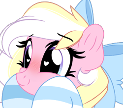 Size: 2185x1904 | Tagged: safe, artist:emberslament, derpibooru import, oc, oc only, oc:bay breeze, pegasus, pony, blushing, bow, clothes, cute, female, hair bow, heart eyes, mare, ocbetes, simple background, socks, solo, striped socks, transparent background, wingding eyes