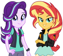 Size: 5200x4600 | Tagged: safe, alternate version, artist:emeraldblast63, derpibooru import, starlight glimmer, sunset shimmer, equestria girls, accurate, duo, redesign, simple background, transparent background