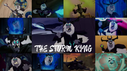 Size: 1280x720 | Tagged: safe, derpibooru import, edit, edited screencap, editor:quoterific, screencap, storm king, tempest shadow, pony, unicorn, yeti, my little pony: the movie, antagonist, armor, broken, broken horn, canterlot castle, claws, crown, death, decapitated, evil grin, fangs, female, grin, horn, horns, jewelry, lightning, magic, male, mare, obsidian orb, open mouth, petrification, regalia, sadism, severed head, shattered, smiling, staff, staff of sacanas, storm, storm guard, turned to stone, you monster