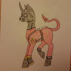 Size: 2896x2896 | Tagged: safe, artist:agdapl, derpibooru import, pony, unicorn, boots, gas mask, horn, male, mask, ponified, pyro, raised hoof, raised leg, shoes, signature, solo, stallion, team fortress 2, traditional art