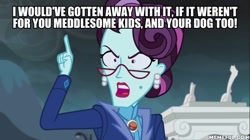 Size: 600x337 | Tagged: safe, derpibooru import, edit, edited screencap, screencap, principal abacus cinch, equestria girls, friendship games, caption, image macro, scooby doo, text