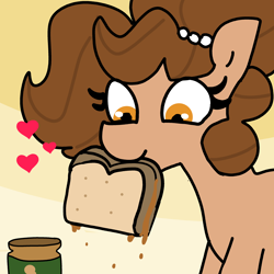 Size: 3000x3000 | Tagged: safe, artist:tjpones, derpibooru import, oc, oc only, oc:brownie bun, pony, female, floating heart, food, heart, mare, mouth hold, peanut butter, sandwich, solo