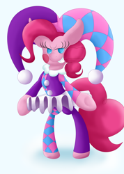 Size: 1800x2535 | Tagged: safe, artist:thebadgrinch, derpibooru import, pinkie pie, pony, bipedal, jester pie, solo