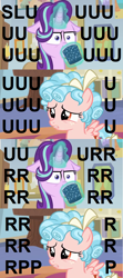 Size: 640x1436 | Tagged: safe, derpibooru import, edit, edited screencap, screencap, cozy glow, starlight glimmer, pony, unicorn, marks for effort, :i, chocolate, comic, drink, drinking, empathy cocoa, food, hot chocolate, i mean i see, onomatopoeia, screencap comic, slurp