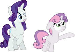 Size: 1301x908 | Tagged: safe, artist:sollace, derpibooru exclusive, derpibooru import, rarity, sweetie belle, pony, unicorn, for whom the sweetie belle toils, .svg available, angry, duo, female, filly, foal, raised leg, simple background, svg, transparent background, vector