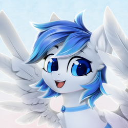 Size: 2000x2000 | Tagged: safe, artist:inowiseei, derpibooru import, oc, oc only, oc:canicula, pegasus, pony, female, jewelry, looking at you, mare, necklace, open mouth, open smile, smiling, smiling at you, solo