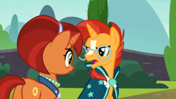 Size: 1920x1080 | Tagged: safe, derpibooru import, screencap, stellar flare, sunburst, pony, unicorn, the parent map, female, glasses, male, mare, mother and child, mother and son, parent and child, stallion, sunburst's glasses