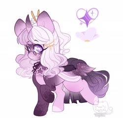 Size: 1920x1920 | Tagged: safe, artist:honkingmother, derpibooru import, oc, oc only, alicorn, pony, butt wings, curved horn, glasses, horn, looking at you, solo, wings