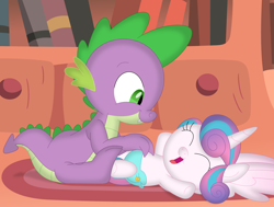 Size: 3541x2678 | Tagged: safe, artist:porygon2z, derpibooru import, princess flurry heart, spike, alicorn, dragon, pony, cute, diaper, duo, eyes closed, flurrybetes, laughing, saety pin, spikabetes, tickling, uncle spike