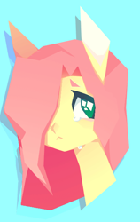 Size: 389x617 | Tagged: safe, artist:aesterlite, derpibooru import, fluttershy, semi-anthro, ambiguous facial structure, blue background, bust, crying, cute, female, fluttercry, hair over one eye, no pupils, portrait, sad, sadorable, shyabetes, simple background, solo