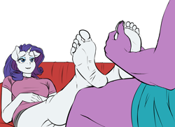 Size: 1200x867 | Tagged: safe, artist:pia-sama, derpibooru import, rarity, spike, anthro, dragon, plantigrade anthro, unicorn, barefoot, breasts, feet, female, fetish, foot fetish, foot massage, male, massage, raritits, shipping, soles, sparity, straight, toes