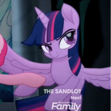 Size: 227x226 | Tagged: safe, derpibooru import, screencap, pinkie pie, twilight sparkle, twilight sparkle (alicorn), alicorn, earth pony, pony, my little pony: the movie, awesome face, cropped, determined, discovery family logo, female, looking back, mare, the sandlot