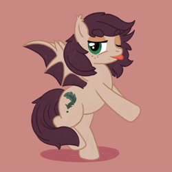 Size: 2000x2000 | Tagged: safe, artist:mediocremare, derpibooru import, oc, bat pony, pony, female, mare, one eye closed, solo, tongue, tongue out, wink