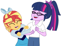 Size: 861x650 | Tagged: safe, artist:jadethepegasus, derpibooru import, sci-twi, sunset shimmer, twilight sparkle, human, fanfic:sunset shimmer discovers her feet, equestria girls, crossover, cute, duo, fanfic, female, females only, humanized, laughing, lesbian, scitwishimmer, shimmerbetes, shipping, simple background, sunsetsparkle, the little mermaid, transparent background