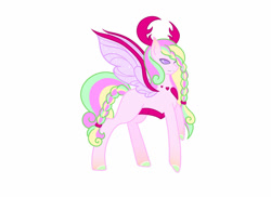 Size: 1280x933 | Tagged: safe, artist:ocean-drop, derpibooru import, oc, oc only, oc:angel, changepony, hybrid, interspecies offspring, offspring, parent:princess cadance, parent:thorax, simple background, solo, white background