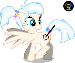Size: 2127x1787 | Tagged: safe, artist:kyoshyu, derpibooru import, oc, oc:gallery dart, pegasus, pony, blushing, connect the dots, cutie mark, female, mare, pencil, simple background, solo, transparent background, vector