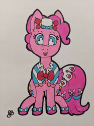 Size: 1280x1707 | Tagged: safe, artist:peachi_tea, derpibooru import, pinkie pie, clothes, dress, traditional art