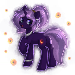 Size: 1280x1280 | Tagged: safe, artist:avrameow, derpibooru import, oc, oc only, oc:tenebris flux, pony, unicorn, cute, ear piercing, earring, jewelry, leg rings, looking at you, piercing, simple background