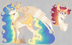 Size: 2793x1746 | Tagged: safe, artist:wanderingpegasus, derpibooru import, princess celestia, alicorn, pony, alternate hairstyle, chest fluff, coat markings, curved horn, ear freckles, facial hair, female, freckles, goatee, hoof shoes, horn, jewelry, leg fluff, mare, redesign, regalia, solo