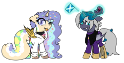 Size: 2421x1242 | Tagged: safe, artist:kb-gamerartist, derpibooru exclusive, derpibooru import, tempest shadow, oc, oc only, oc:elizabat stormfeather, oc:mish-mash, alicorn, bat pony, bat pony alicorn, 2021 community collab, :p, alicorn oc, amputee, artificial wings, augmented, bat pony oc, bat wings, batgirl, boots, broken horn, canon x oc, cape, clothes, coat markings, collar, dc comics, derpibooru community collaboration, duo, ear piercing, earring, eyeshadow, fangs, female, flag, freckles, gloves, glowing horn, grin, hoodie, horn, jewelry, lesbian, levitation, magic, makeup, mare, national flag, one eye closed, piercing, plushie, prosthetic limb, prosthetic wing, prosthetics, rainbow socks, scotland, shipping, shirt, shoes, simple background, smiling, socks, stormshadow, striped socks, t-shirt, telekinesis, tongue, tongue out, transparent background, uwu, wings, wink