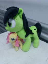 Size: 3120x4160 | Tagged: safe, derpibooru import, fluttershy, oc, oc:anon filly, female, filly, photo, plushie, size difference