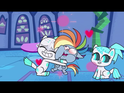 Size: 2048x1536 | Tagged: safe, derpibooru import, rainbow dash, mecha pony, pony, robot, robot pony, my little pony: pony life, spoiler:pony life season 2, bloodshot eyes, female, heart, hug, mare, pressure, squeezing