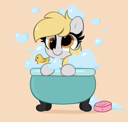 Size: 3465x3308 | Tagged: safe, artist:kittyrosie, derpibooru import, derpy hooves, pony, bathtub, bubble bath, chibi, cute, derpabetes, digital art, female, mare, smiling, solo